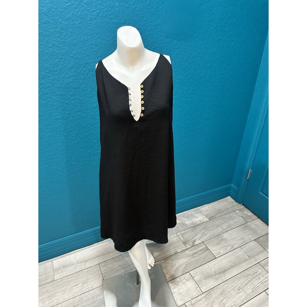 Pimkie Black Slip Dress Button Neck M